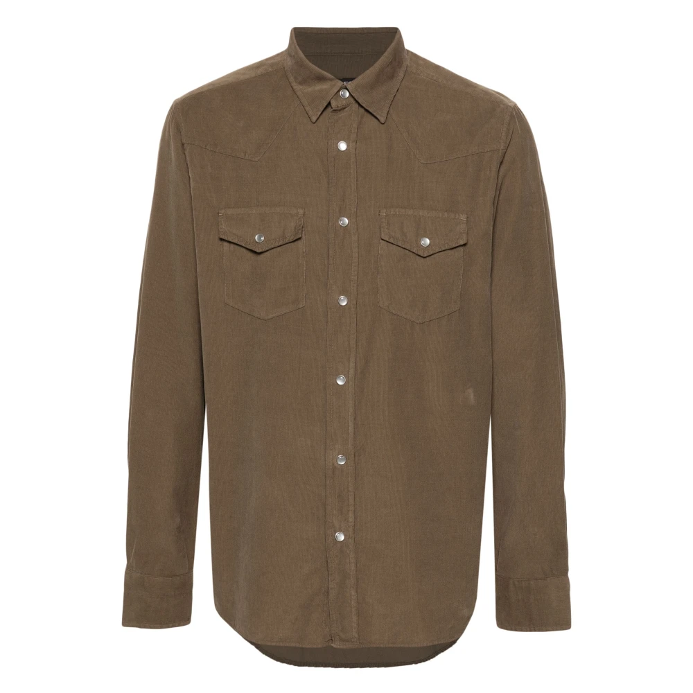 Tom Ford Corduroy slim fit shirt met zakken Brown Heren