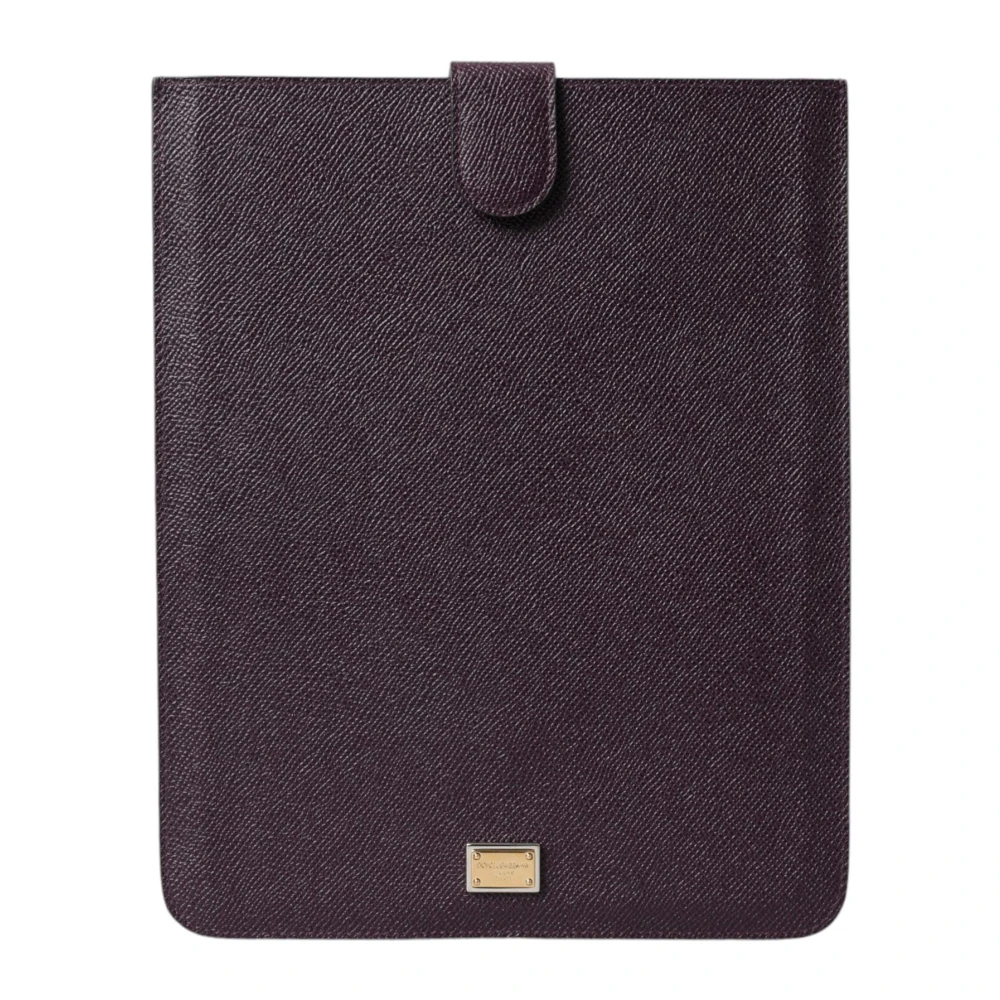 Dolce & Gabbana Logo Plaque Leren Tablet Sleeve Hoes Brown Dames