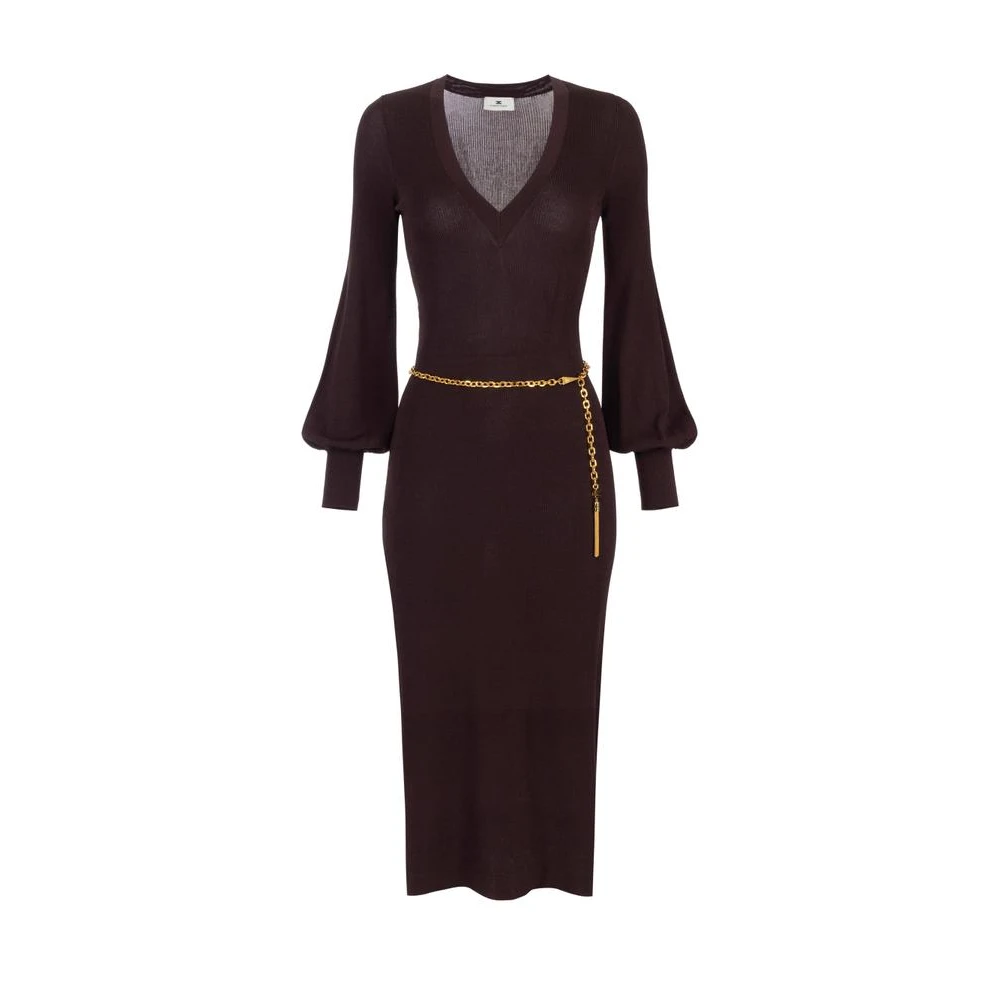 Elisabetta Franchi Purple Viscose And Silk Knit Dress With Belt - Female - Knitted Dresses - S - Dresses