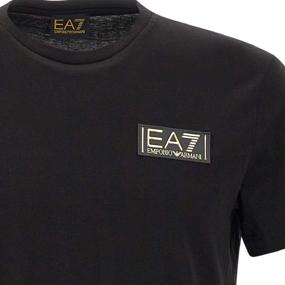 Emporio Armani EA7 Heren Zwart Katoenen T-Shirt met 3D Logo Black Heren