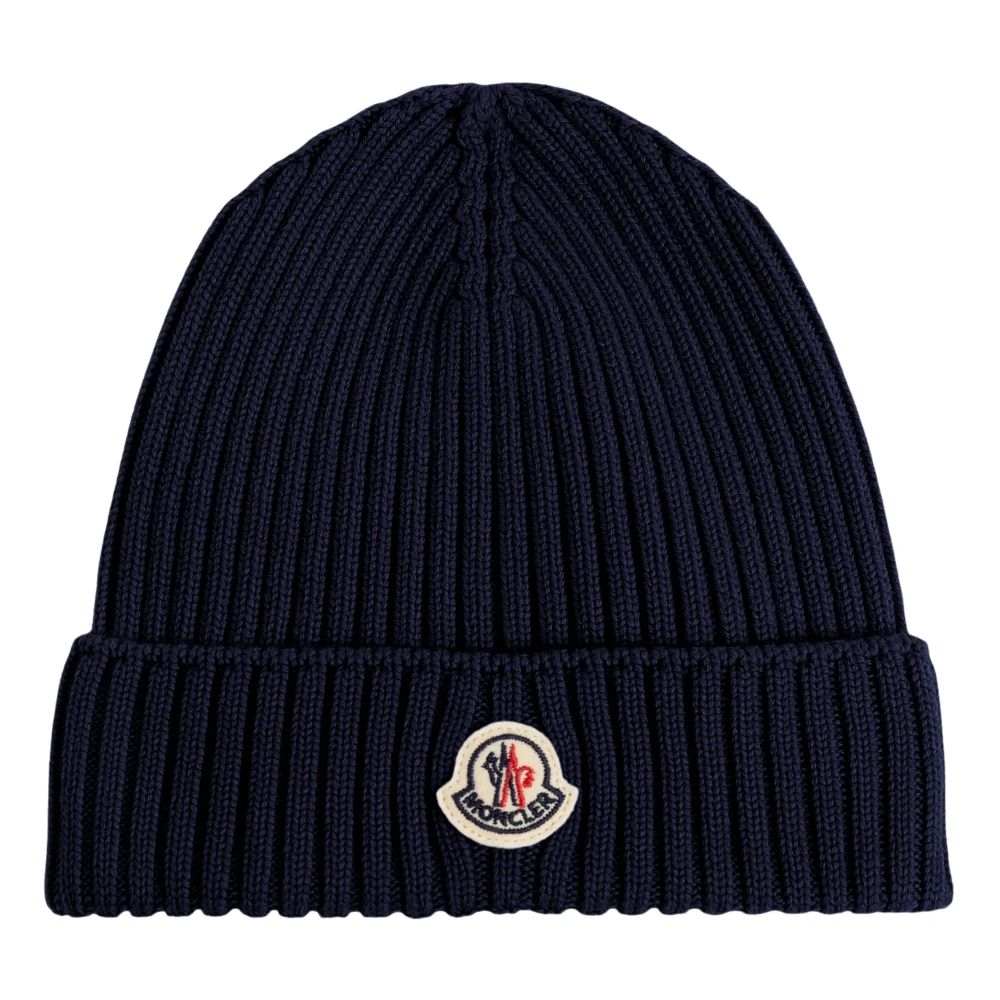 Moncler , Hats & Caps, Male, Blue, 50 Cm, Wool Knit Beanie