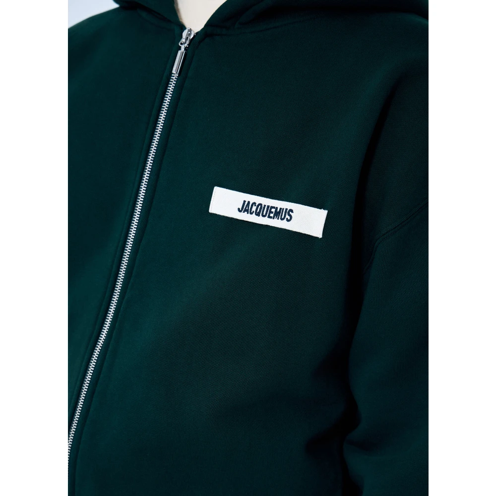 Jacquemus Logo Patch Zip-Up Hoodie Green Heren