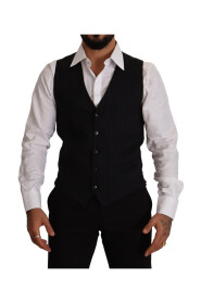 Blue Striped Wool Stretch Waistcoat Vest