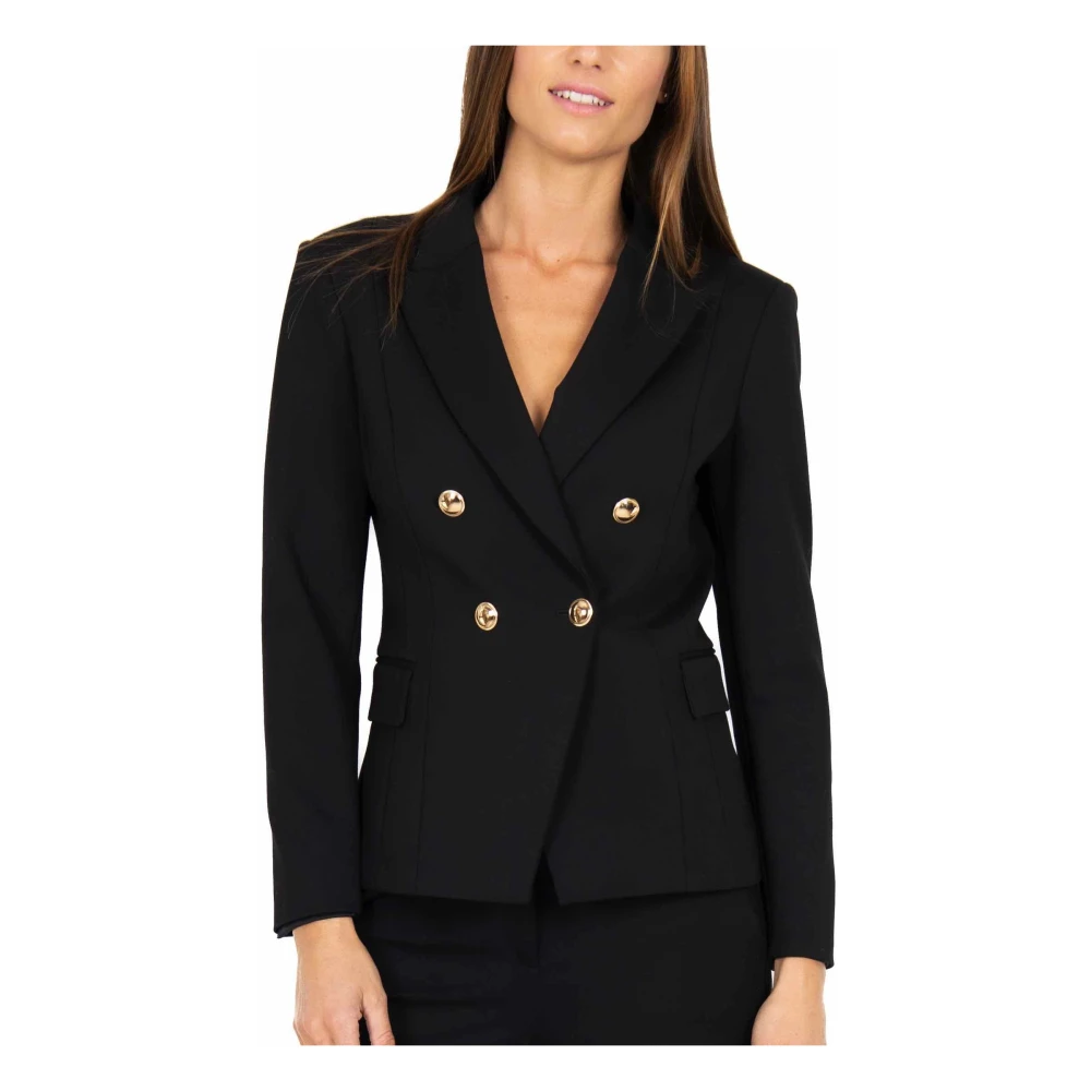 Liu Jo Zwarte dubbelrijige blazer met gouden knopen Black Dames