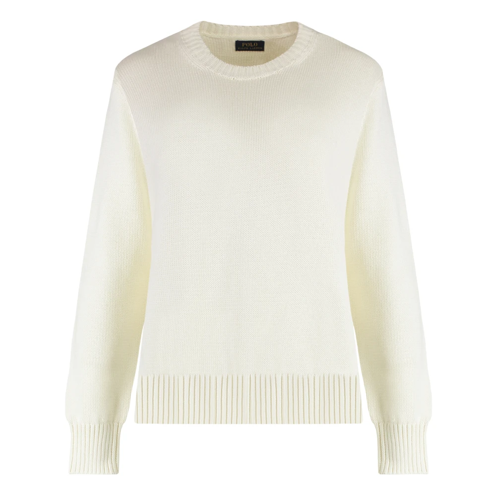 Polo Ralph Lauren Katoenen Crew-Neck Sweater met Zijsplitten White Dames