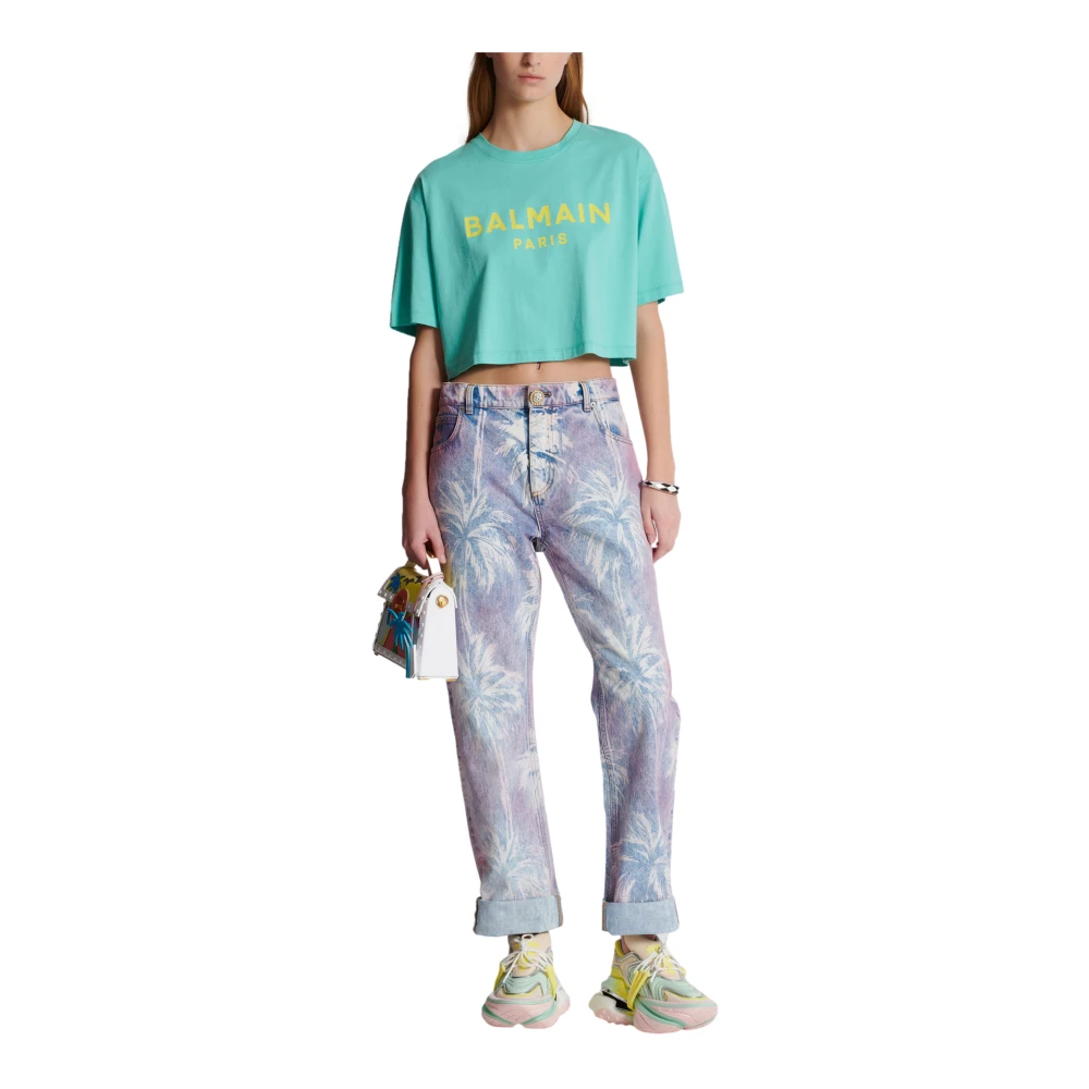 Balmain T-shirt met Paris print Blue Dames