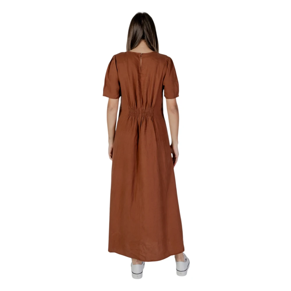 b.Young Linnen Viscose Jurk voor Dames Lente Zomer Brown Dames