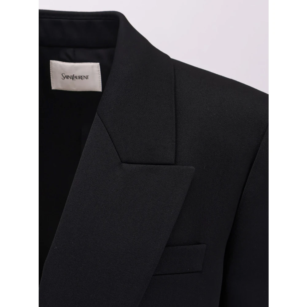 Saint Laurent Wollen Blazer met Peak Revers Black Dames