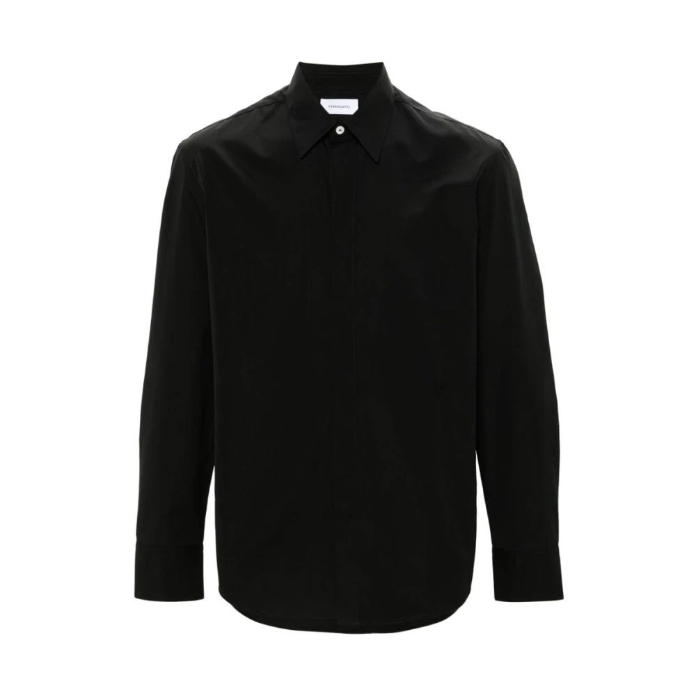Salvatore Ferragamo Zwarte Katoenen Poplin Overhemd Black Heren