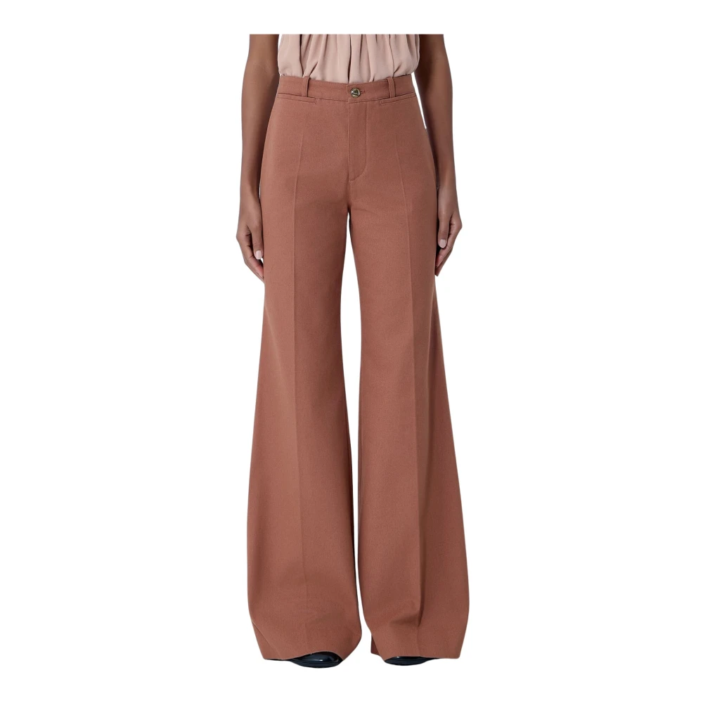 Chloé Women's Brown High Rise Wide-Leg Trousers - Wide Trousers - Xs - Trousers