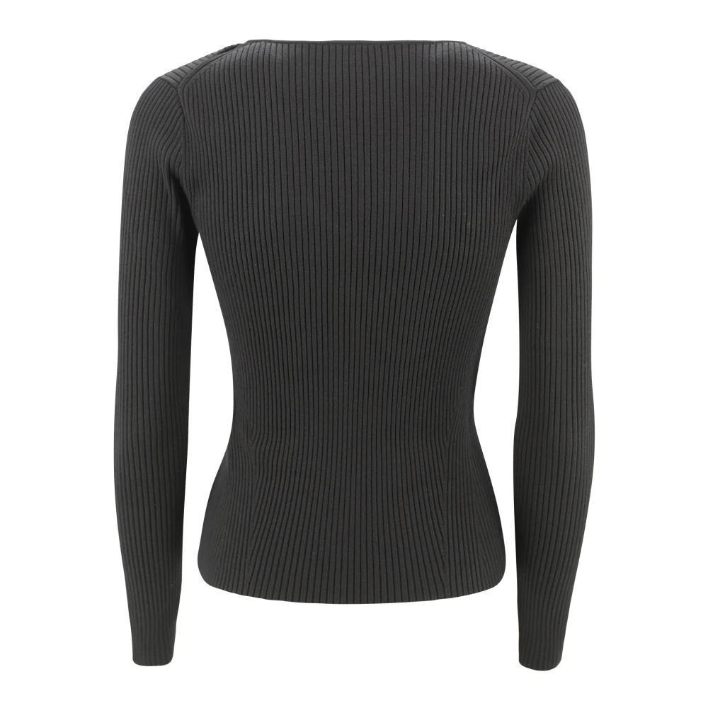 P.a.r.o.s.h. Ribgebreide Trui Vierkante Halslijn Lange Mouwen Black Dames