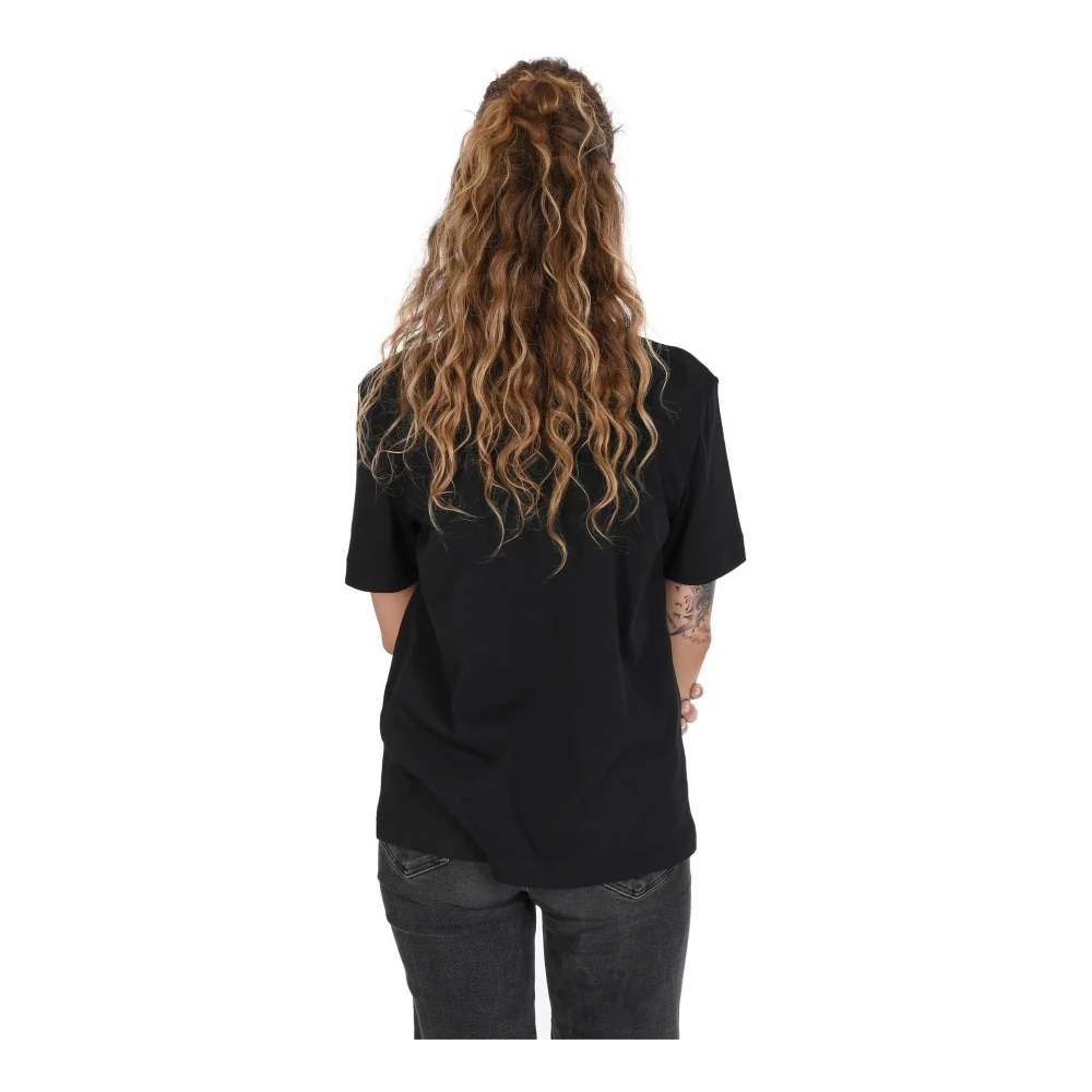 Moschino Geborduurd Bloemen Logo T-Shirt van Katoen Black Dames
