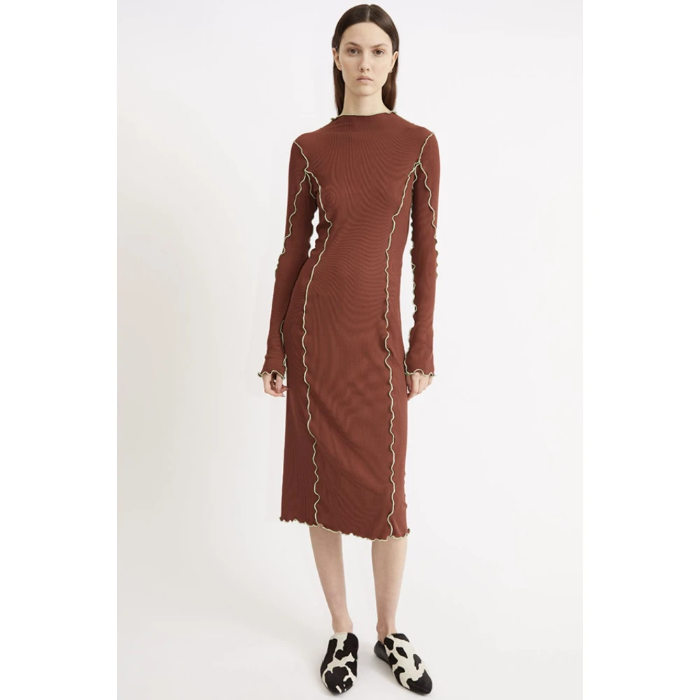 Rodebjer Lettuce-Hem Bodycon Midi Jurk Brown Dames
