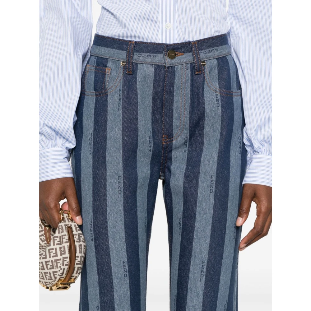 Fendi Blauwe Gestreepte Denim Jeans Blue Dames