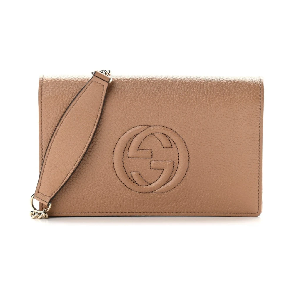 Gucci Soho Leather Wallet On Chain Clutch Crossbody Beige Dames