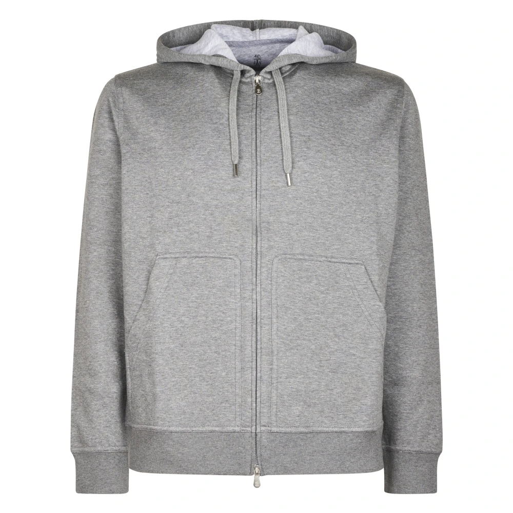 Brunello Cucinelli Men's Gray Zip-Throughs, 2XL, Cotton-Blend Hoodie