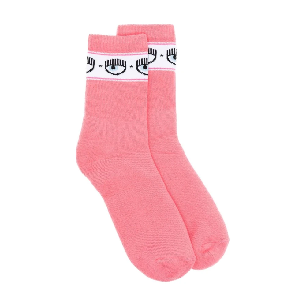 Chiara Ferragni Collection Klassieke katoenen sokken met merkmotief Pink Dames