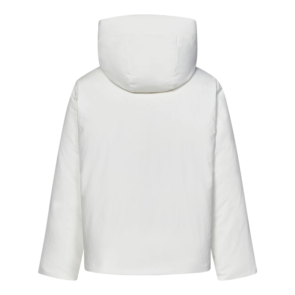 Jil Sander Witte Gewatteerde Jas met Capuchon White Heren