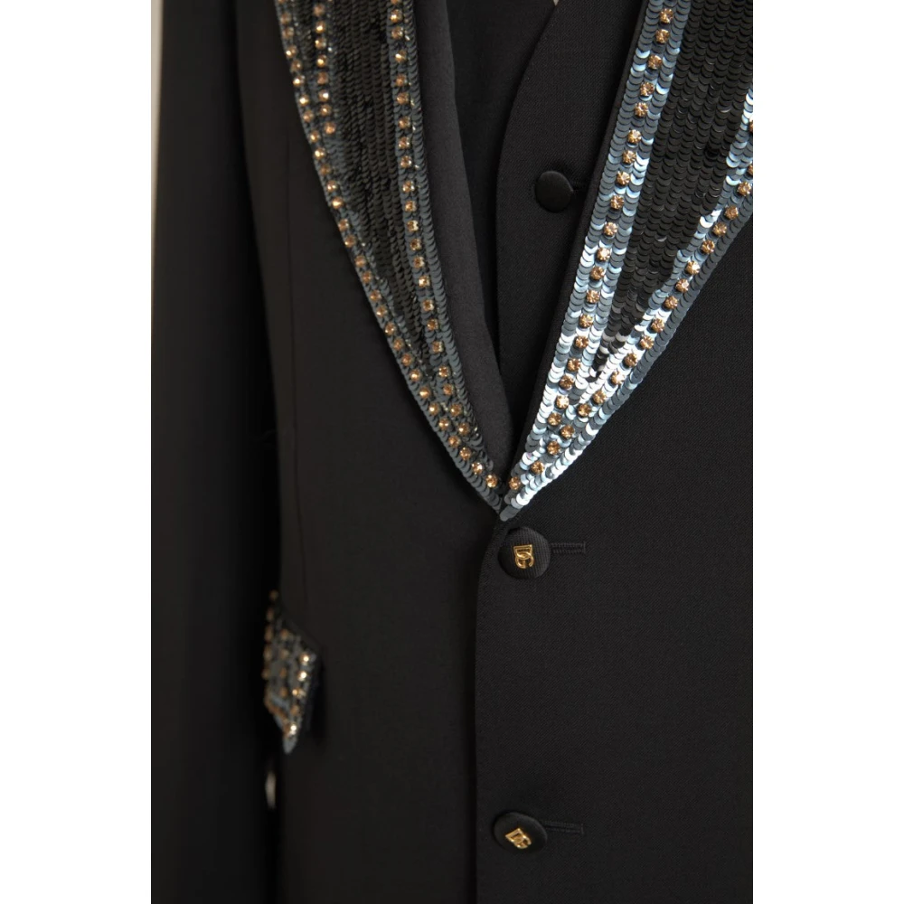 Dolce & Gabbana Zwarte versierde wollen 2-delige SICILIA-pak Black Heren