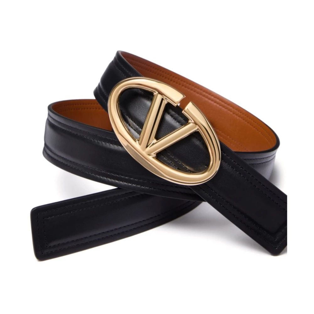 Valentino Garavani Zwarte leren riem met VLogo-gesp Black Dames
