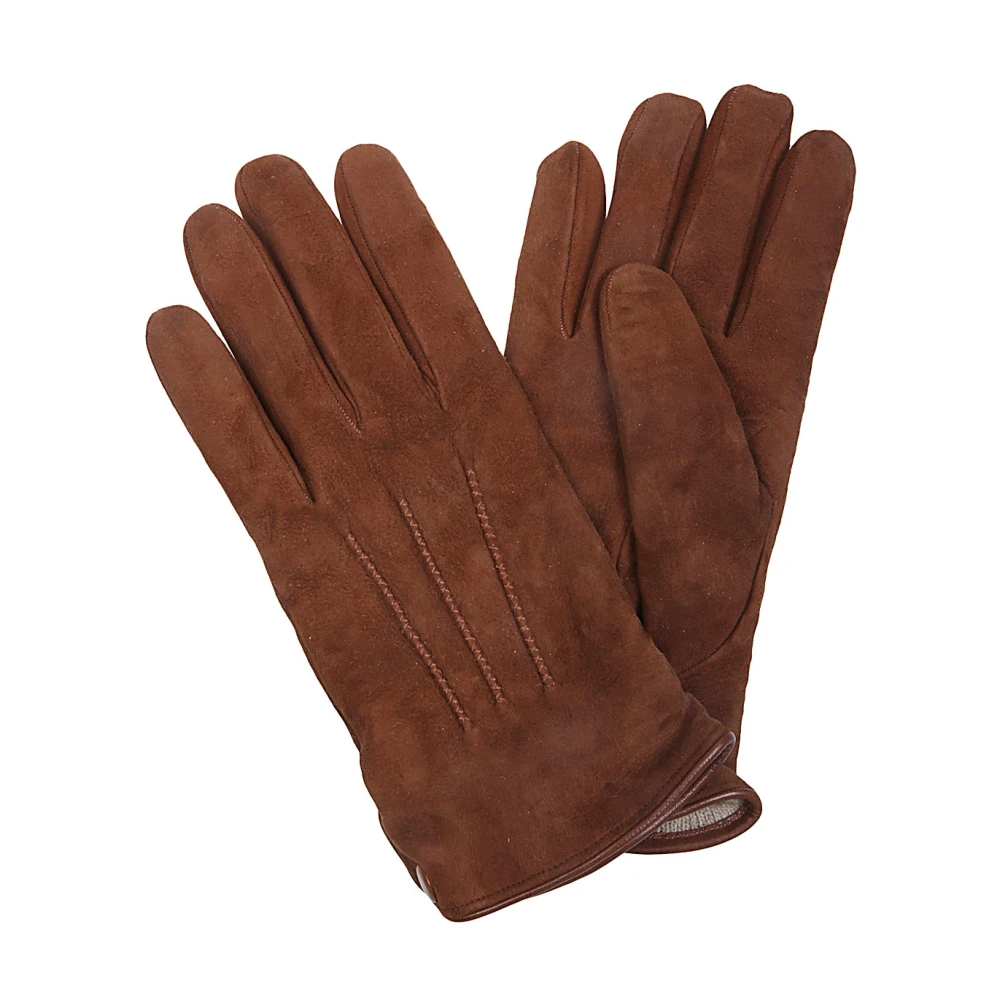 Eleventy Suède Handschoenen met Leren Rand Brown Unisex
