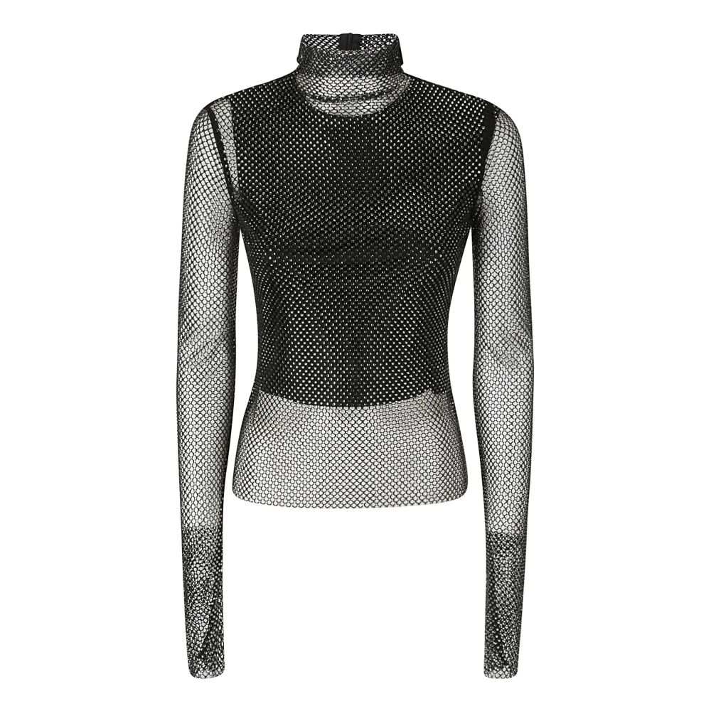 SPORTMAX Glitter Mesh Top met Hoge Kraag Black Dames