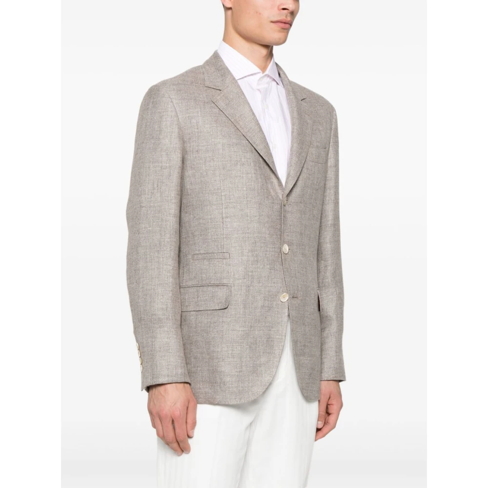 BRUNELLO CUCINELLI Lichtbruine Geknoopte Blazer Engels Ontwerp Brown Heren