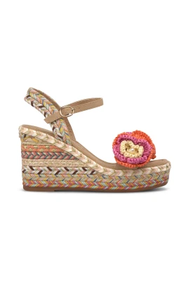 Esparto Platformsandal med broderade blomdetaljer