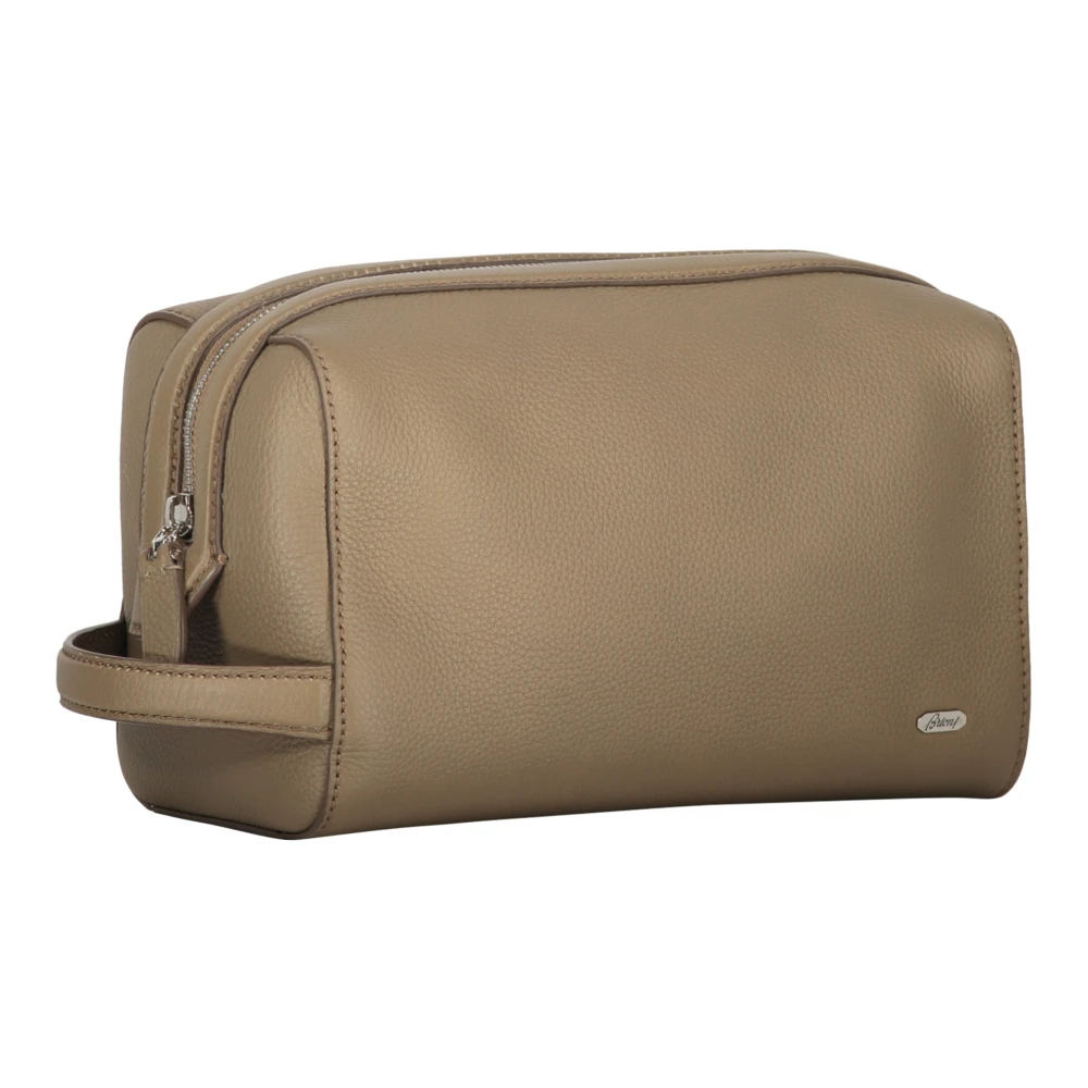 Brioni Leren Toilettas Beige Heren
