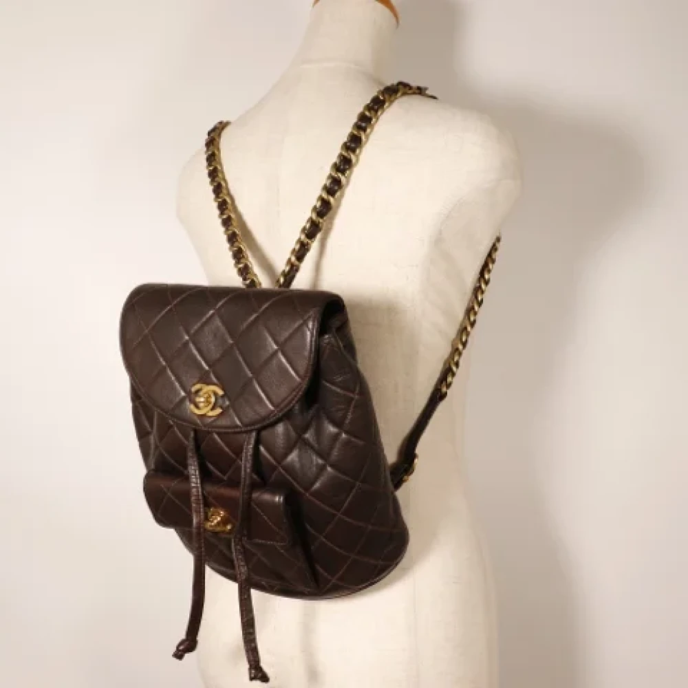 Chanel Vintage Pre-owned Leather backpacks Brown Dames