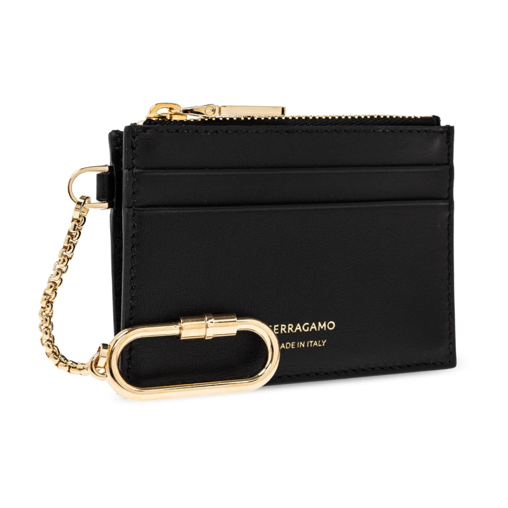 Salvatore Ferragamo Leren kaarthouder met sleutelhanger Black Dames