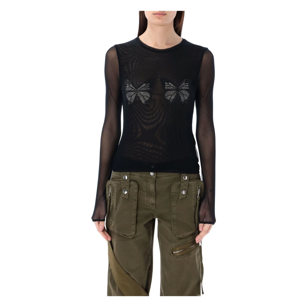 Blumarine Dubbele Vlinder Longsleeve T-shirt Black Dames