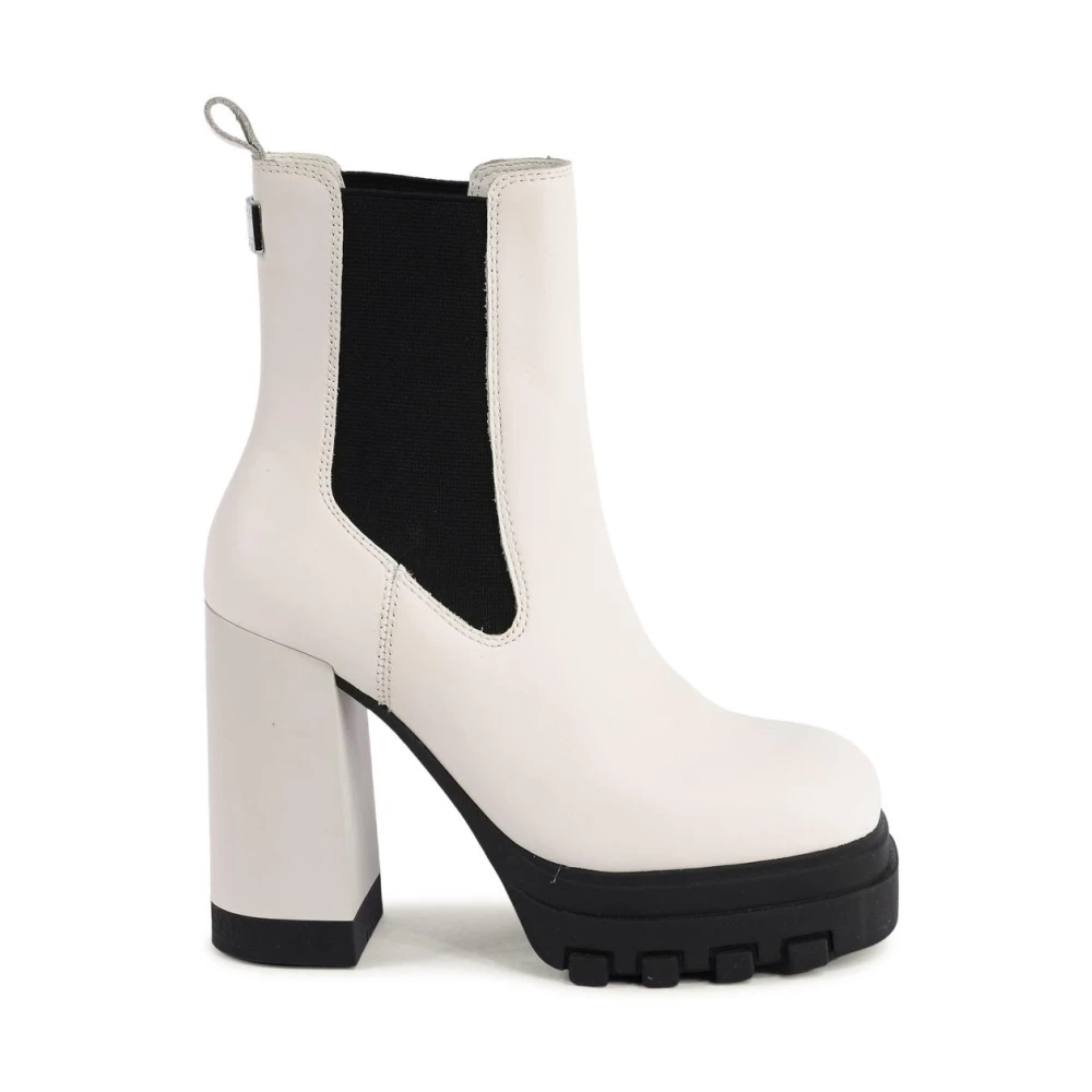 Tommy Hilfiger Women's White Leather Chelsea Boots Block Heel