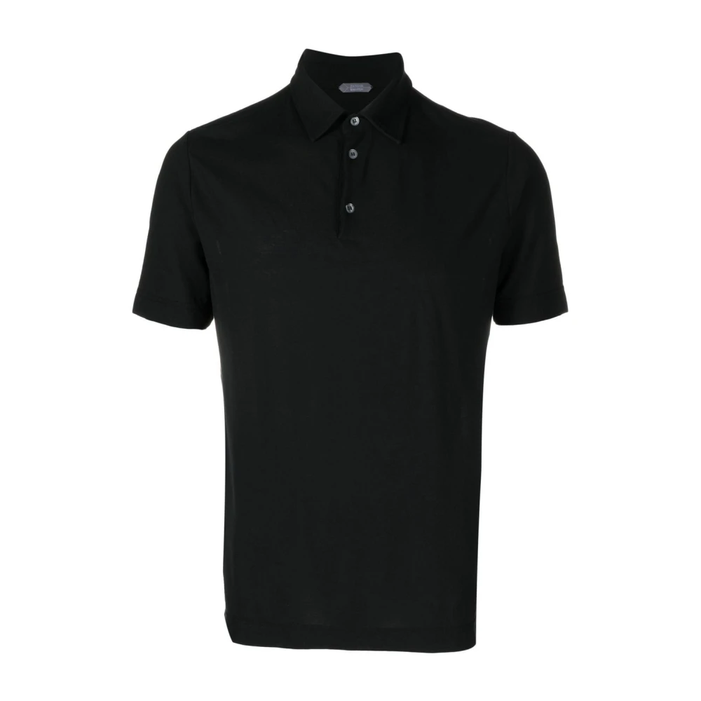 Zanone Zwart Polo Shirt met 3-Knoopsluiting Black Heren