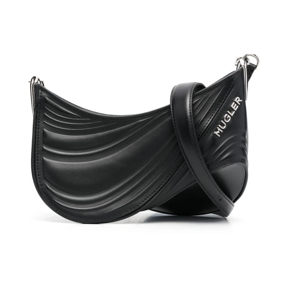 Mugler Zwarte Spiral Curve Geëmbosseerde Crossbody Tas Black Dames