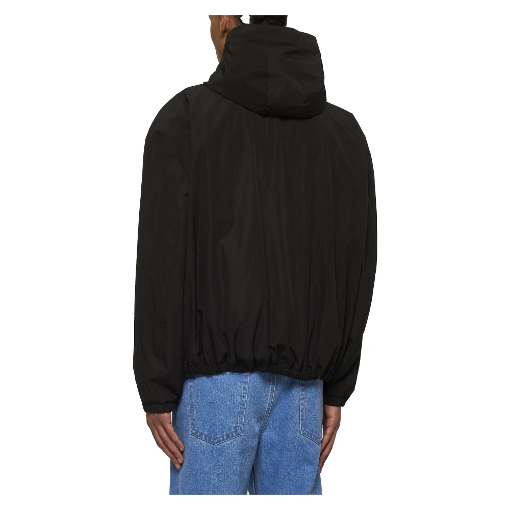 Marni Zwarte Capuchonjas met Trekkoord en Gerimpeld Effect Black Heren
