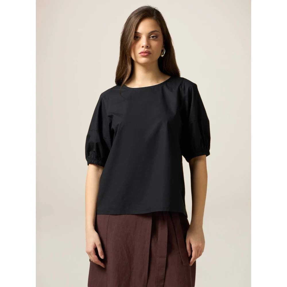 Oltre T-shirt met Pofmouwen Black Dames