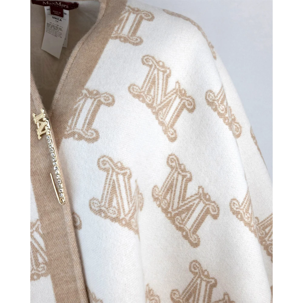 Max Mara Studio Jacquard Logo Franje Wollen Jas Multicolor Dames