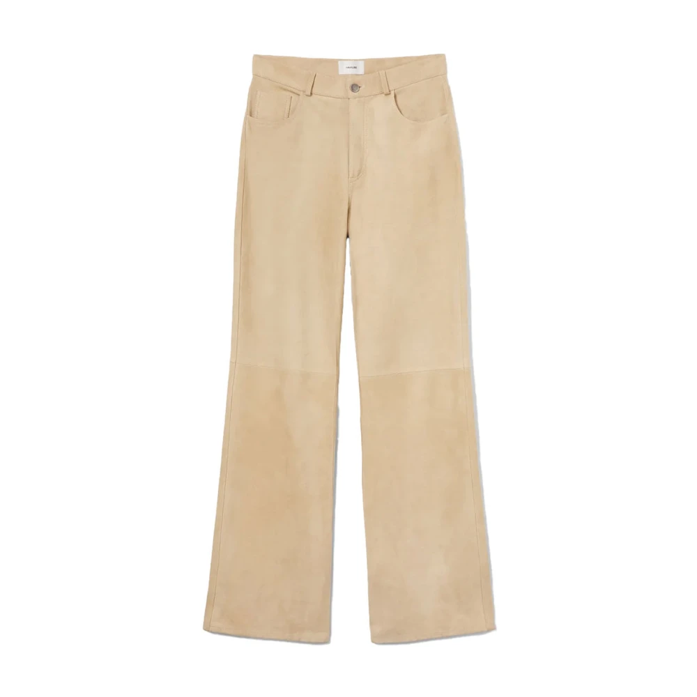Haikure Women's Beige Leather Trousers, W27, Korea Suede Pant
