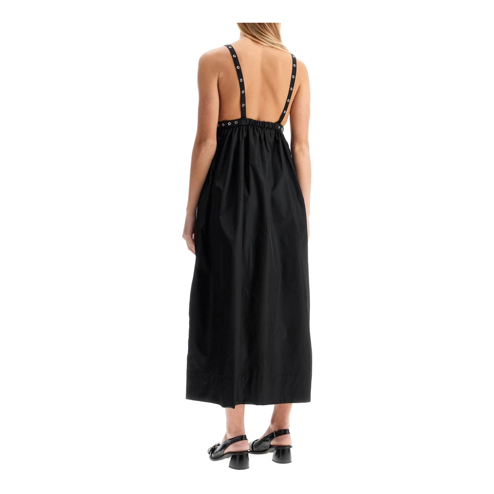 Ganni Nylon Midi Jurk met Verstelbare Bandjes Black Dames