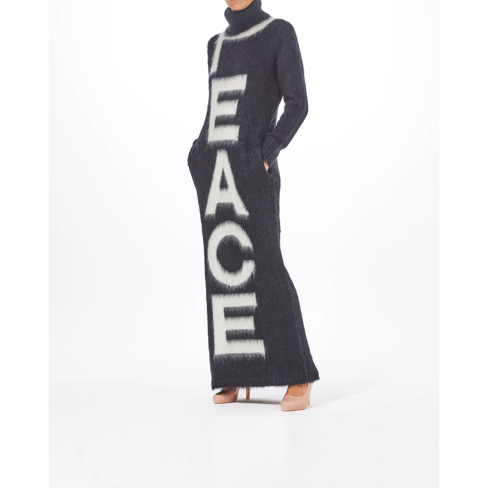 Moschino Lange Gebreide Jurk met Peace Intarsia Black Dames