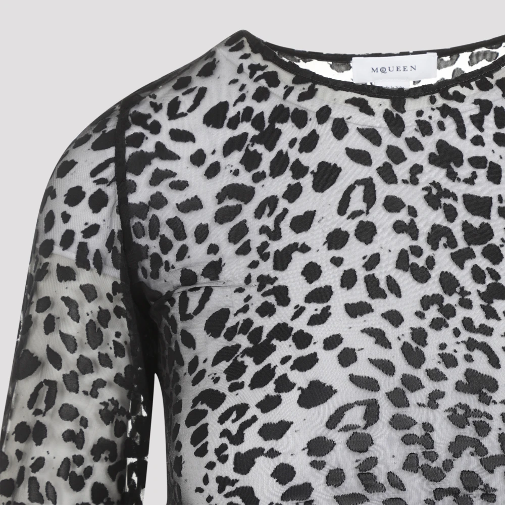 alexander mcqueen Zwarte Luipaard Devore Top Multicolor Dames
