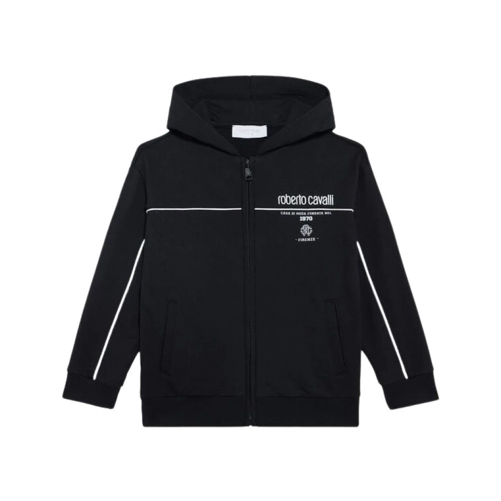 Roberto Cavalli Black Kids Sweatshirts, Male, 12 Y, Logo Hoodie