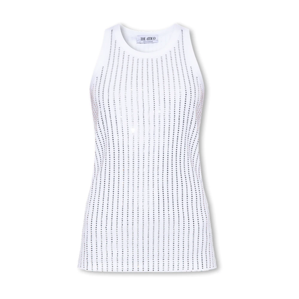 The Attico Women's White Sleeveless Tops, M, Top With Glistening Applications