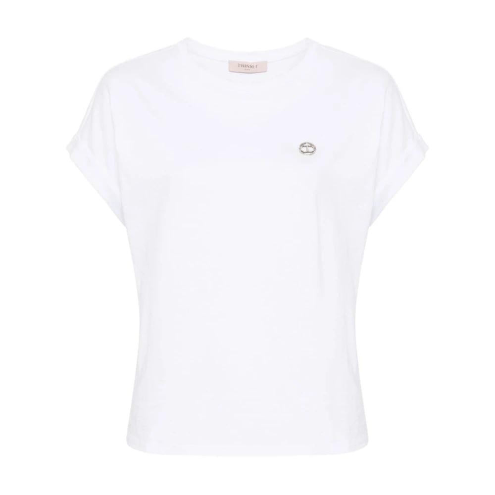 Twinset Kristalversierde Boat Neck T-shirts en Polos White Dames