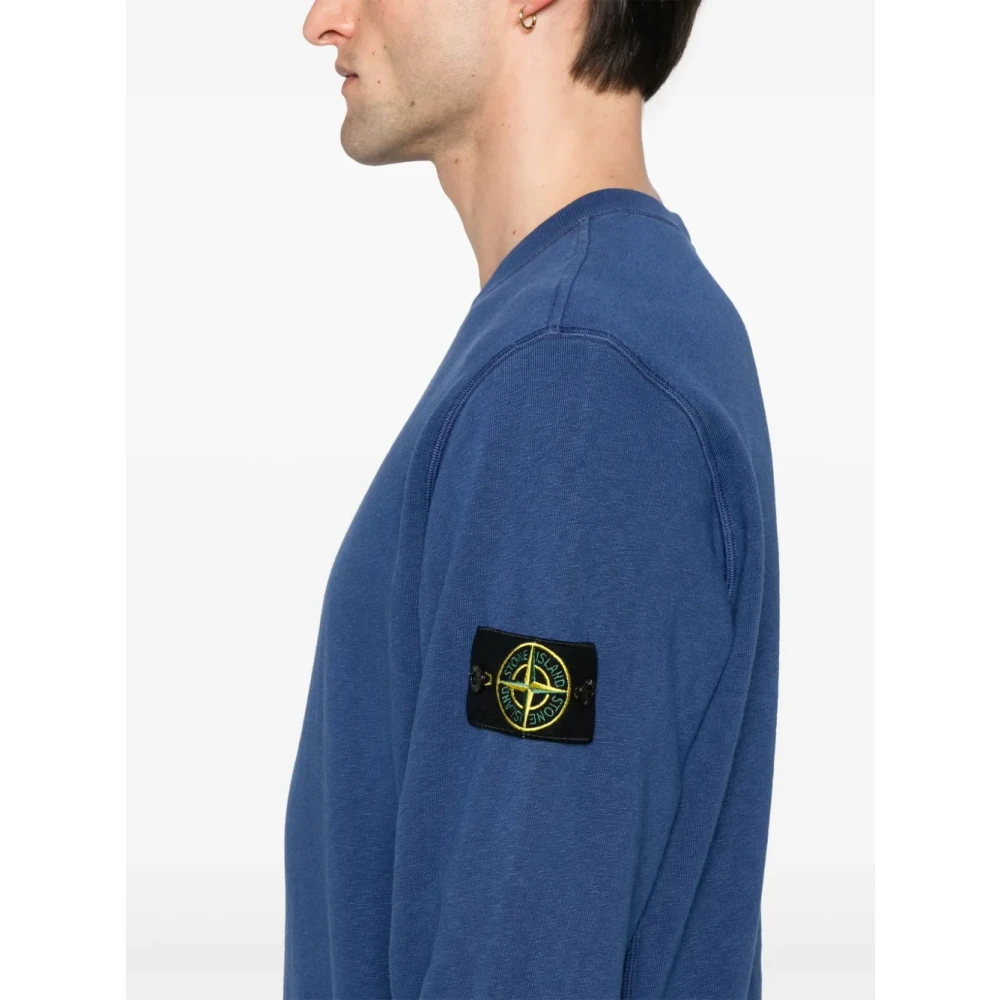 Stone Island Blauwe Crewneck Sweatshirt met Contrasterende Stiksels Blue Heren