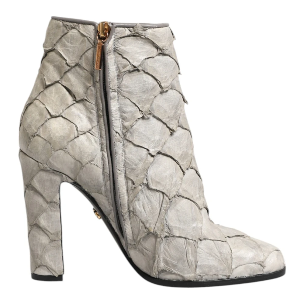 Dolce & Gabbana Off White Leather Ankle Boots Shoes - Female - Heeled Boots - White - 6 Uk - Shoes