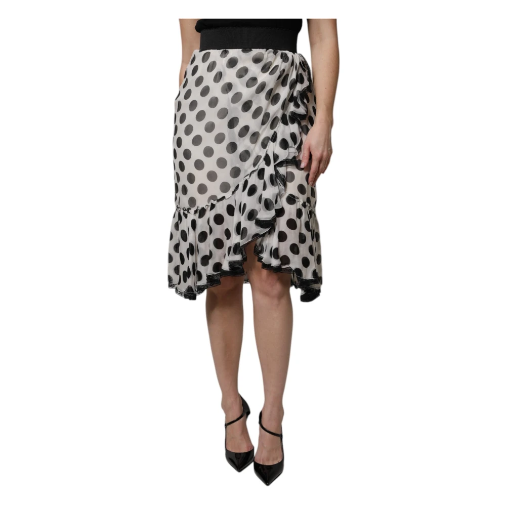 Dolce & Gabbana Women's White Polka Dots Knee Length Skirt