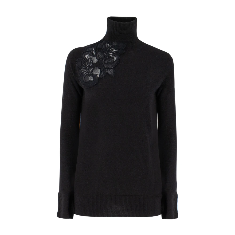 Ermanno Scervino Bloemen Kant Turtleneck Jumper Black Dames