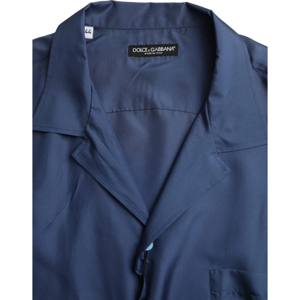 Dolce & Gabbana Blauwe Zijden Casual Overhemd Lange Mouw Blue Heren